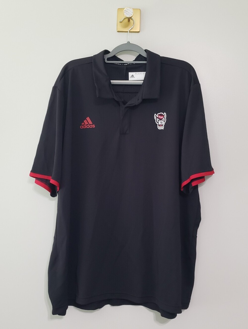 Adidas Climalite NC State Wolfpack Polo Shirt Men 3XL Black Red Team Logo Game